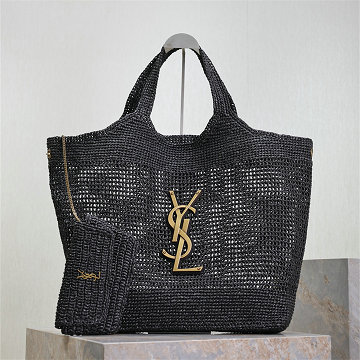 イヴサンローラン Saint laurent YSL 99-YSL698651BBK  2025年最新入荷 イカル ラフィア ラージ トートバッグ ハンドバッグ レディース