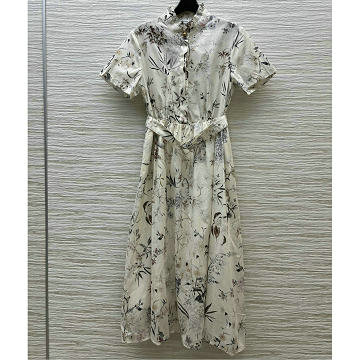 商品名称：クリスチャンディオール CHRISTIAN DIOR XG-KQCD25022 2025年新作 ベルト付き ミディシャツドレス 半袖 ワンピース おしゃれ レディース