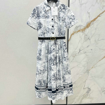 クリスチャンディオール CHRISTIAN DIOR XG-KQCD25028 2025年新作 ベルト付き ミディシャツドレス 半袖 ワンピース おしゃれ レディース