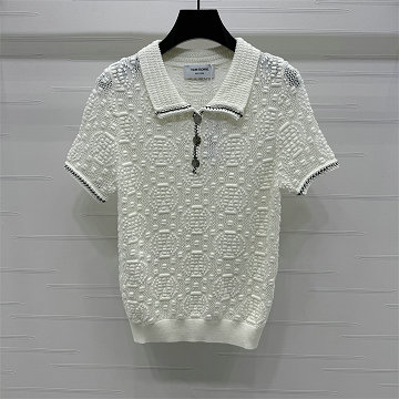 トム ブラウン Thom Browne XG-MDTB25002 2025年最新入荷 ショートスリーブ ポロニットシャツ ウール セーター おしゃれ レディース