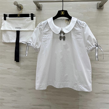 商品名称：シャネル CHANEL XG-TDCH25017 2025年新作 ヴィンテージ リボンシャツ ショートスリーブ ブラウス ドールカラー おしゃれ レディース