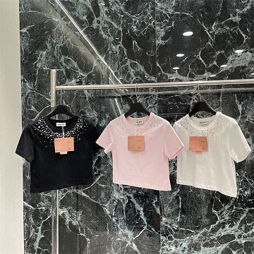 ミュウミュウ MIUMIU XG-TDMM250112025年新作 コットンジャージー Tシャツ クルーネック 半袖 カジュアル おしゃれ レディース