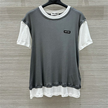 ミュウミュウ MIUMIU XG-TDMM25012 2025年新作 コットンジャージー Tシャツ クルーネック 半袖 カジュアル おしゃれ レディース