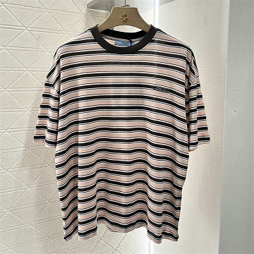 プラダ PRADA  XG-DPD25007 2025年最新入荷 ストライプ コットンジャージー Tシャツ 半袖 クルーネック レディース カジュアル おしゃれ