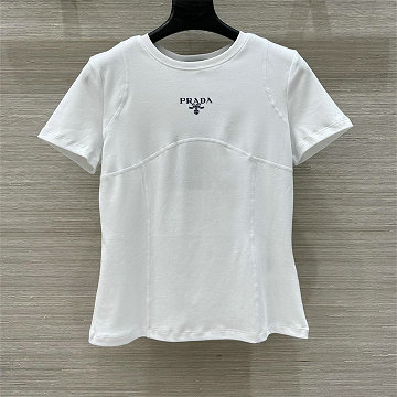 プラダ PRADA XG-TDPD25009 2025年最新入荷 コットンジャージー Tシャツ 半袖 クルーネック レディース カジュアル おしゃれ