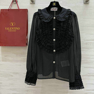 商品名称：ヴァレンティノ Valentino 2025年最新入荷 レース アンティーク タックフリルシャツ シルク ブラウス オフィス レディース