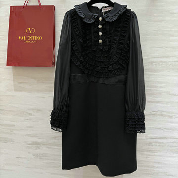 商品名称：ヴァレンティノ Valentino XG-KQVT25006　2025年最新入荷 レース アンティーク タックフリルドレス シルク ワンピース オフィス レディース