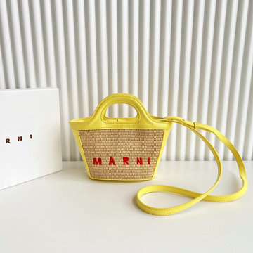 商品名称：マルニ Marni 2025年新作 TROPICALIA  YES-MN2518YLバケットバッグ ミニ トートバッグ ショルダーバッグ ラフィア