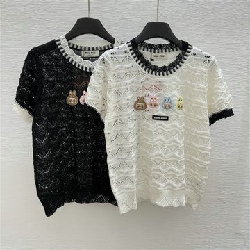 商品細詳を見る:ミュウミュウ MIUMIU XG-MDMM25013  2025年新作 透かし彫り Tシャツ 半袖 クルーネック レディース