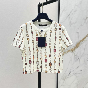 商品細詳を見る:ルイヴィトン LOUISVUITTON XG-TDLV25040 2025年新作 ネックレス プリント ショートスリーブ Tシャツ クルーネック コットン レディース