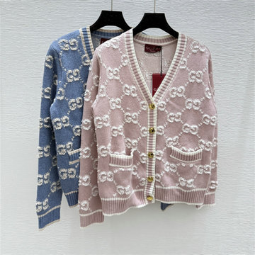 商品名称：グッチ GUCCI XG-MKGG25001 2025年新作 GG ウール ジャカード カーディガン ロングスリーブ ニット コート Vネック レディース