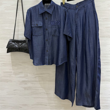 ロエベ LOEWE JS-TZLE250022025年新作 上下セット ショートスリーブ デニムシャツ ジーンズ テンセル デニム スーツセット レディース