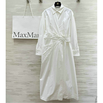 マックスマーラ MaxMara XG-WTMAX250022025年新作 ロングスリーブ シャツドレス ロングワンピース シンプル おしゃれ 白 レディース