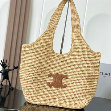 セリーヌ CELINE 2025年新作 クラシック パニエ ショッパー カバ トートバッグ ハンドバッグ ラフィア カーフスキン