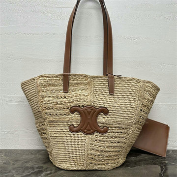 商品名称：セリーヌ CELINE 2025年新作 クラシック パニエ ミディアム クファン トートバッグ ハンドバッグ ラフィア カーフスキン