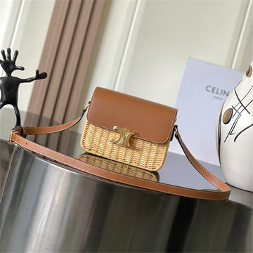 セリーヌ CELINE 2025年新作 ティーン トリオンフ バッグ ショルダーバッグ フラップバッグ ラフィア