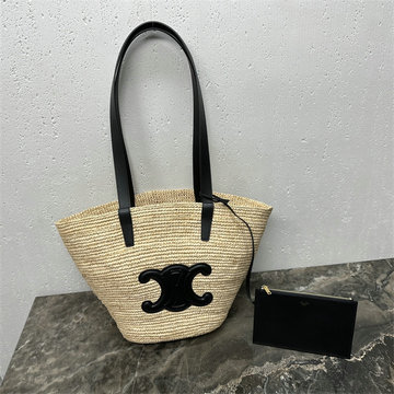 セリーヌ CELINE 2025年新作 ミディアム サプル クラシック パニエ ハンドバッグ トートバッグ ラフィア