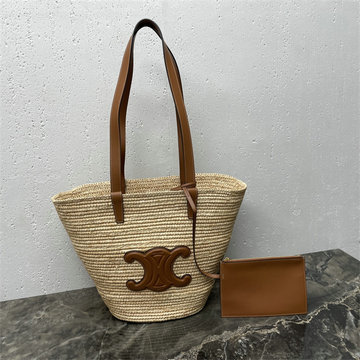 セリーヌ CELINE 2025年新作 ミディアム サプル クラシック パニエ ハンドバッグ トートバッグ ラフィア