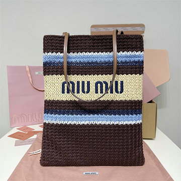 商品名称：ミュウミュウ MIUMIU 2025年新作 ラフィアエフェクトウーブン トートバッグ 肩掛け ショルダーバッグ レディース