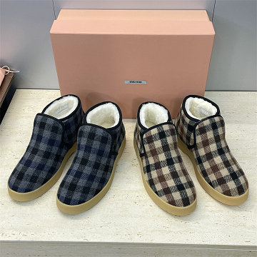 ミュウミュウ MIUMIU 26-MMJ25008G 2025年新作 アンクルブーツ チェック柄 フラットシューズ スノーブーツ