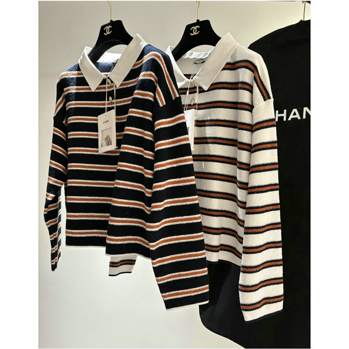 商品細詳を見る:シャネル CHANEL 2026年新作 ロングスリーブ ニットセーター ポロ ニットシャツ ストライプ トップス