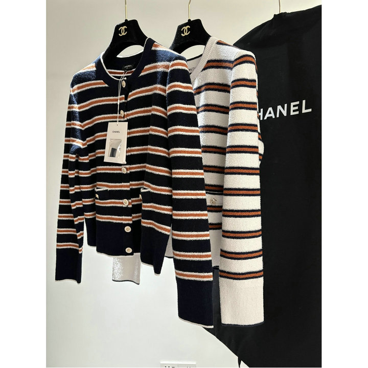 商品名称：シャネル CHANEL 2026年新作 カーディガン ロングスリーブ ニットジャケット ストライプ トップス クルーネック レディース