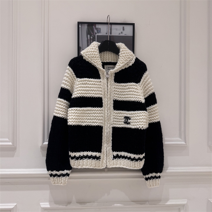 シャネル CHANEL 2026年 レディース ストライプ ニット カーディガン 長袖 シンプル カジュアル 秋冬 トップス