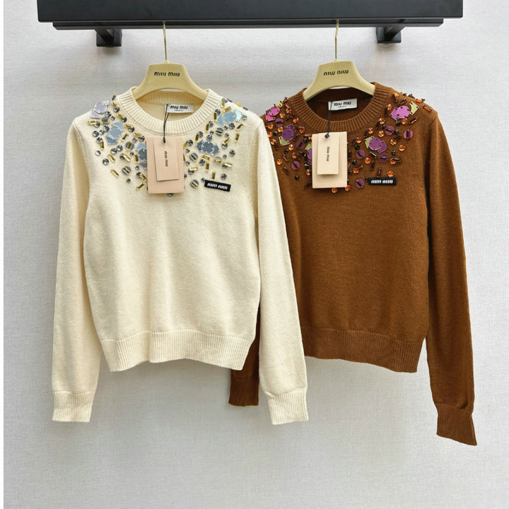 商品名称：ミュウミュウ MIUMIU 2026年 レディース ニット セーター 長袖 クルーネック シンプル 秋冬 カジュアル トップス