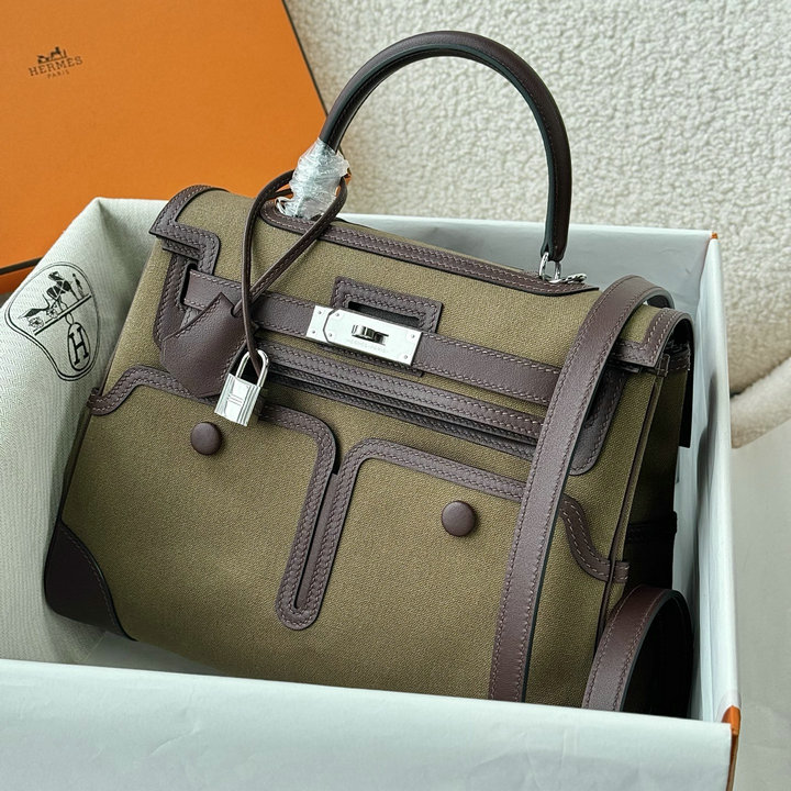 エルメス HERMES 2026年 ケリー 28 カゴ トートバッグ ショルダーバッグ キャンパス スイフト