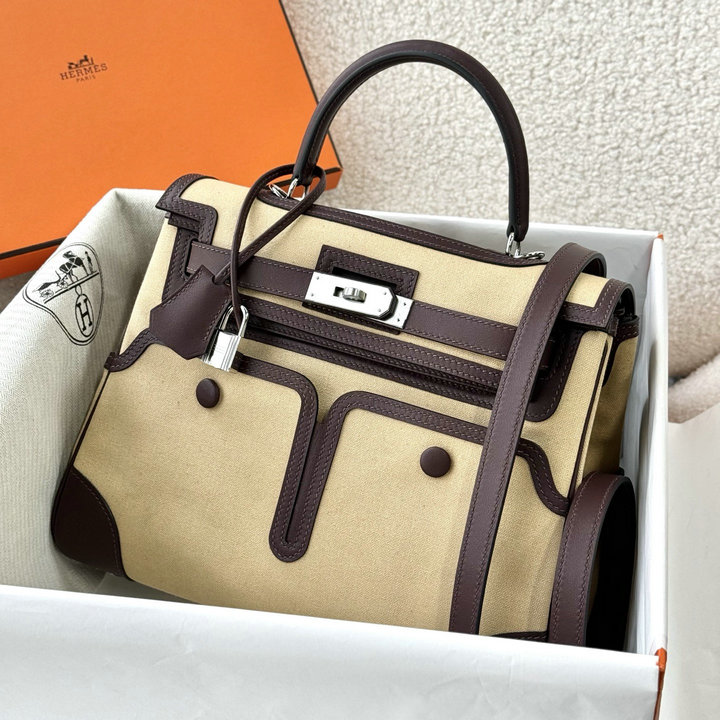 エルメス HERMES 2026年 ケリー 28 カゴ トートバッグ ショルダーバッグ キャンパス スイフト