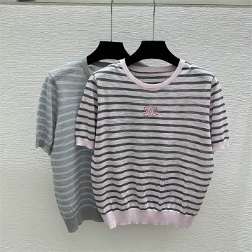 商品細詳を見る:セリーヌ CELINE 2026年新作 ストライプ ショートスリーブ ウール セーター クルーネック レディース