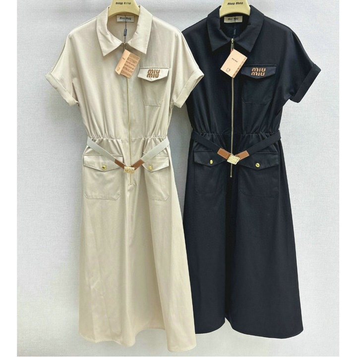 商品名称：ミュウミュウ MIUMIU 2026年新作 ミディドレス ショートスリーブ ワンピース カジュアル 半袖 レディース