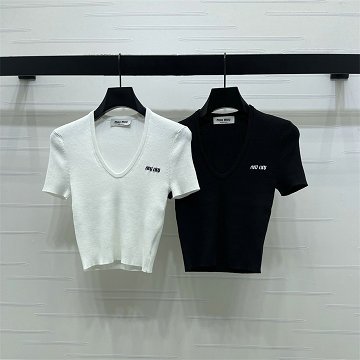 商品名称：ミュウミュウ MIUMIU 2026年新作 ショートスリーブ ウール セーター クルーネック レディース