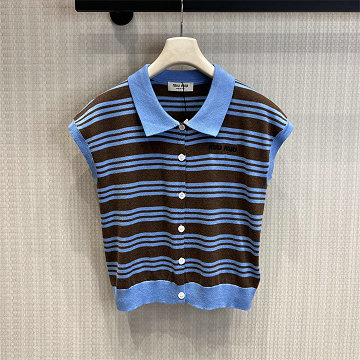 ミュウミュウ MIUMIU 2026年新作 カーディガン ショートスリーブ セーター 半袖 ポロネック カジュアル レディース