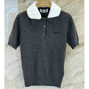 商品名称：ミュウミュウ MIUMIU 2026年新作 ショートスリーブ ウール セーター ポロネック 半袖 レディース