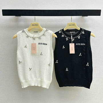商品名称：ミュウミュウ MIUMIU 2026年新作 ニットベスト ノースリーブ ウール セーター クルーネック レディース