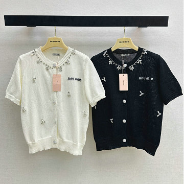 商品名称：ミュウミュウ MIUMIU 2026年新作 ショートスリーブ カーディガン ウール セーター クルーネック 半袖 レディース