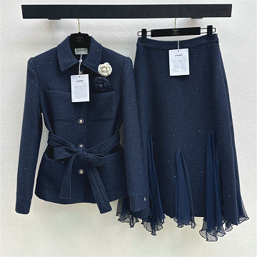 商品名称：シャネル CHANEL 2026年新作 上下セット ツイードコート 長袖 ミディアム スカート カジュアル