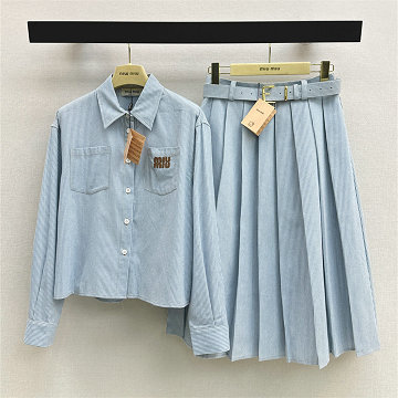 商品名称：ミュウミュウ MIUMIU XG-TZMM26001 2026年新作 上下 セットパップ ロングスリーブ シャツ ブラウス ミディアム スカート レディース