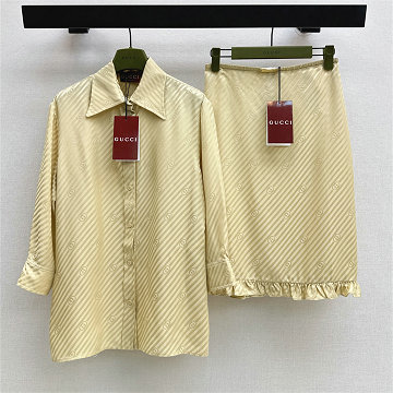 商品名称：グッチ GUCCI XG-TZGG26001  2026年新作 上下セット ジャカード シャツ ロングスリーブ トップス ミディアム スカート カジュアル