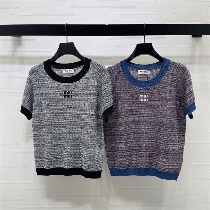 商品細詳を見る:ミュウミュウ MIUMIU 2026年 ニット Tシャツ ショートスリーブ ウール セーター クルーネックレディース