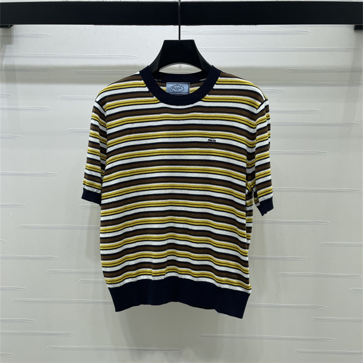 商品名称：プラダ PRADA 2026年 ストライプ ニット Tシャツ ショートスリーブ ウール セーター クルーネックレディース