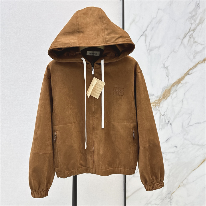 商品名称：ミュウミュウ MIUMIU 2026年 ジップジャケット フード付き ロングスリーブ アウターコート レディース